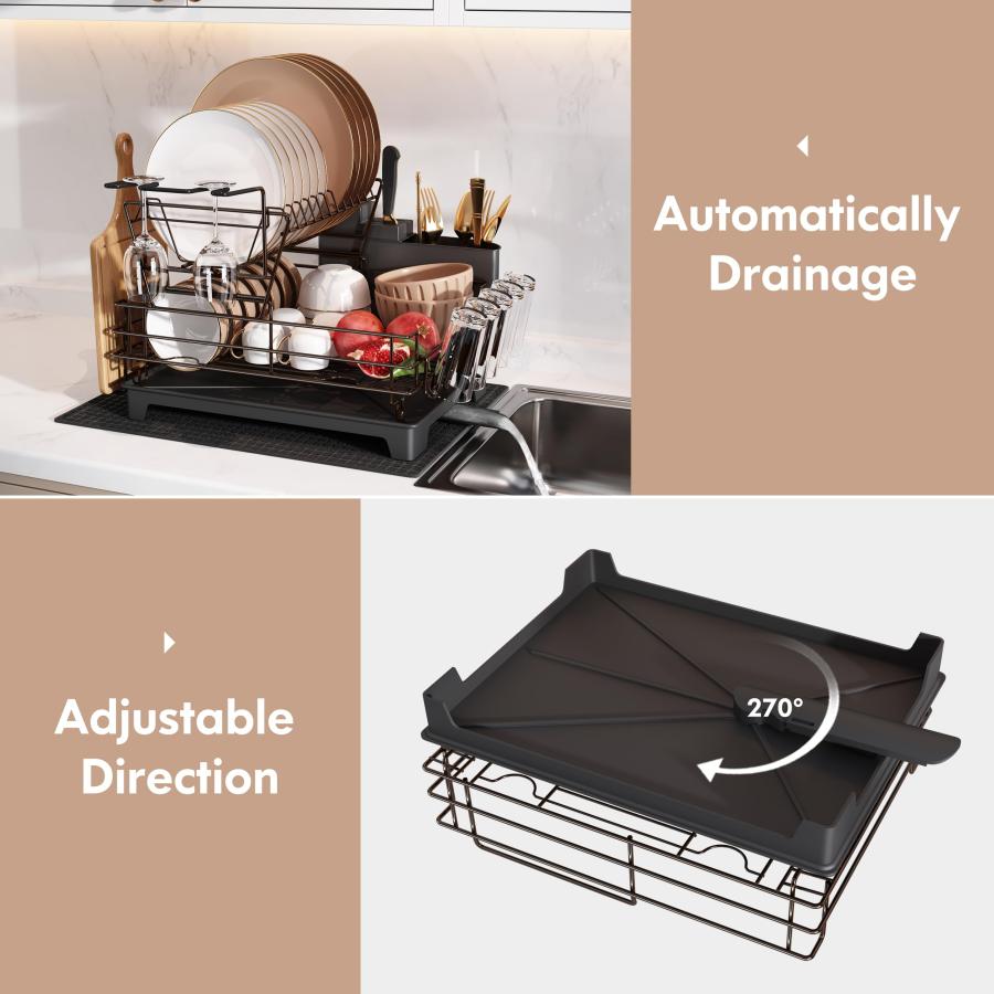 【並行輸入品】MAJALiS キッチンカウンター用 食器水切りラック 2段ステンレススチール 大型食器ストレーナー ワイングラスホルダー 調理器 |  | 03