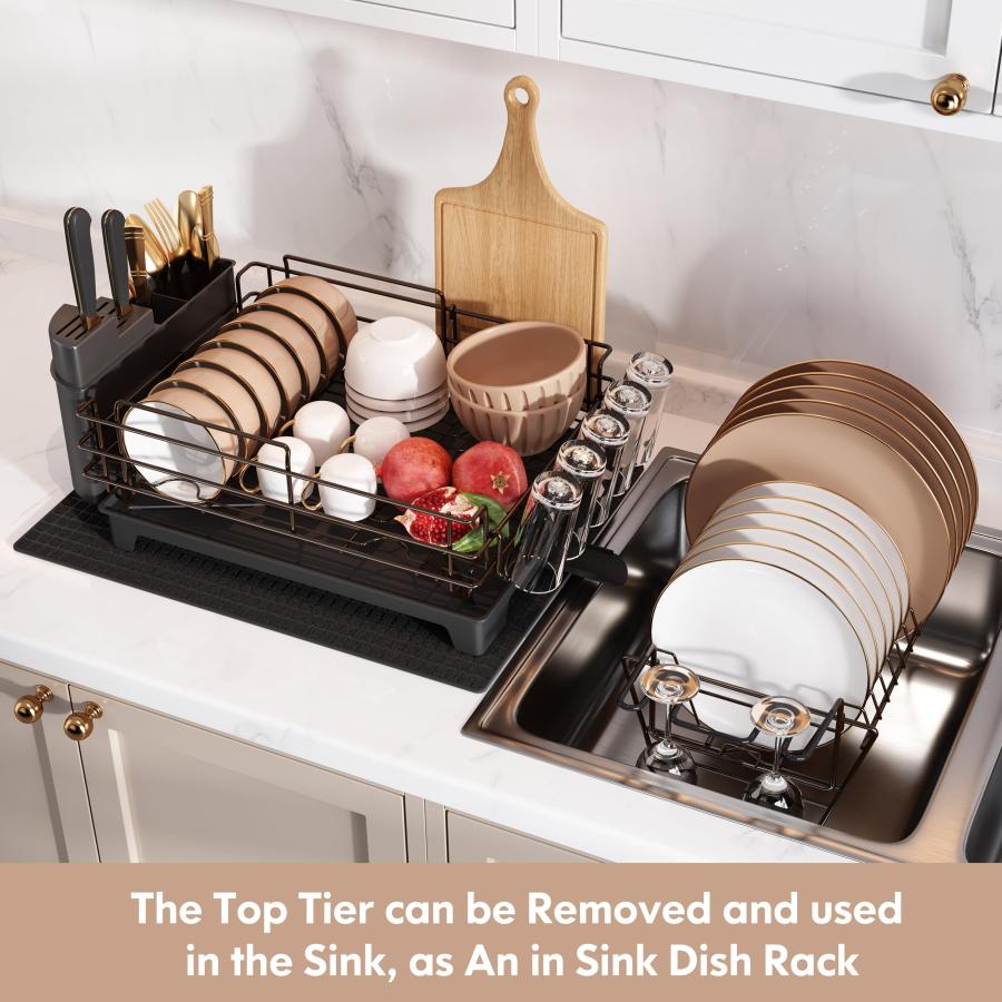 【並行輸入品】MAJALiS キッチンカウンター用 食器水切りラック 2段ステンレススチール 大型食器ストレーナー ワイングラスホルダー 調理器 |  | 09