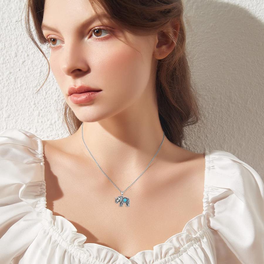 【並行輸入品】BETHZA エレファントネックレス レディース 天然ターコイズ 925スターリングシルバー 幸運の象 ペンダントネックレス 本物_3