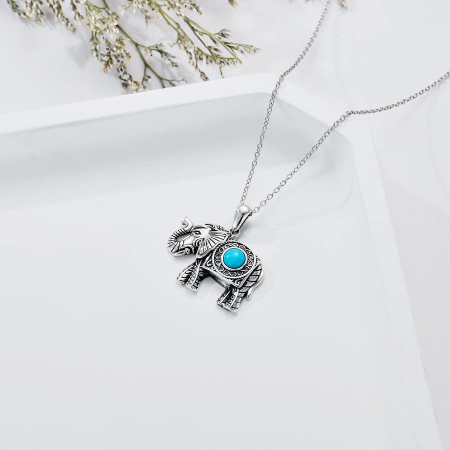 【並行輸入品】BETHZA エレファントネックレス レディース 天然ターコイズ 925スターリングシルバー 幸運の象 ペンダントネックレス 本物_9
