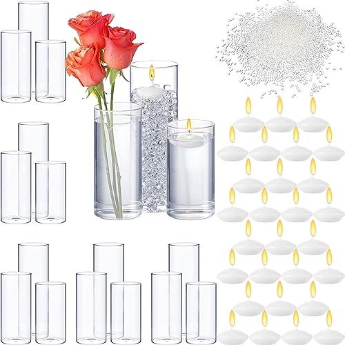 【並行輸入品】Sawysine 18 Pcs Cylinder Center Flowers Vases with 36 Pcs White_1