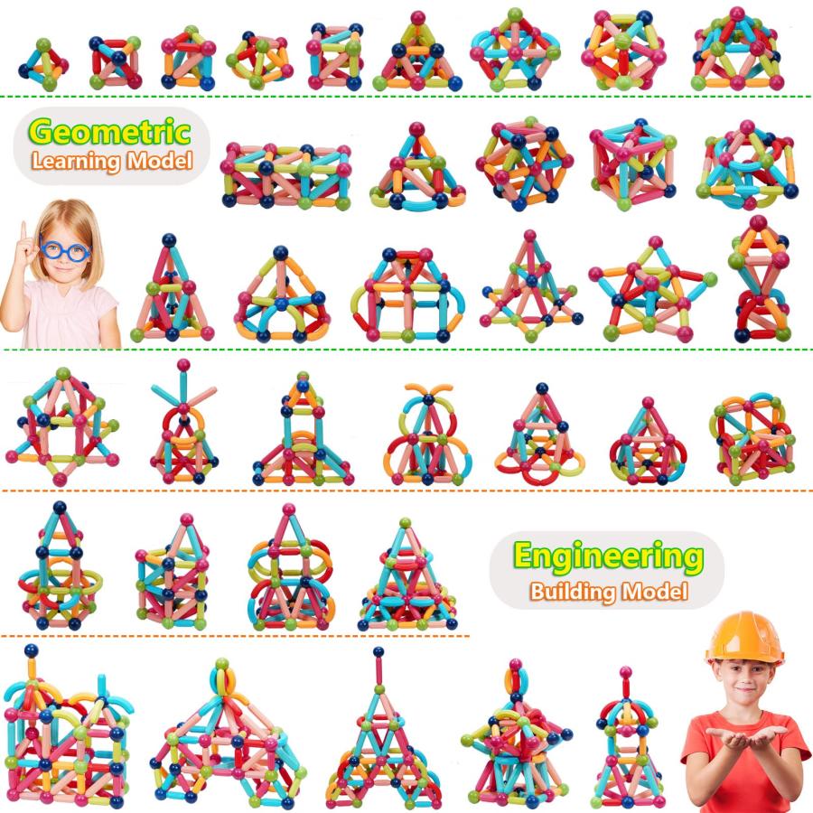 【並行輸入品】COUOMOXA 110 PCS Magnetic Building Blocks Toy Stem Constructionの画像
