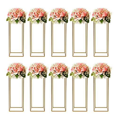 【並行輸入品】10個 ゴールド花瓶 メタルコラムスタンド   テーブル用幾何学的なセンターピース花瓶 23.6インチ フロア花瓶 装飾 トールフ_1