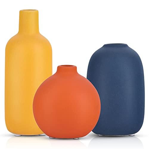 並行輸入品】陶器 花瓶 3点セット オレンジ 青 黄色 花器 Cute