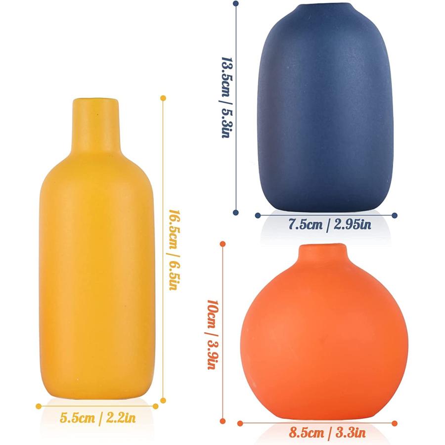 並行輸入品】陶器 花瓶 3点セット オレンジ 青 黄色 花器 Cute