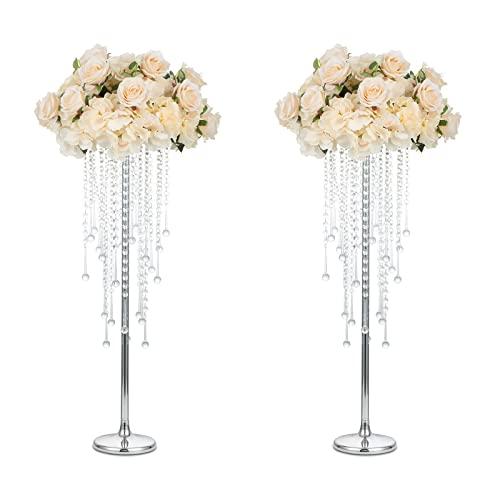 【並行輸入品】Sziqiqi シルバートール花瓶 ウェディングセンターピース用 29.5インチ メタルフラワー クリスタルセンターピーススタンド_1