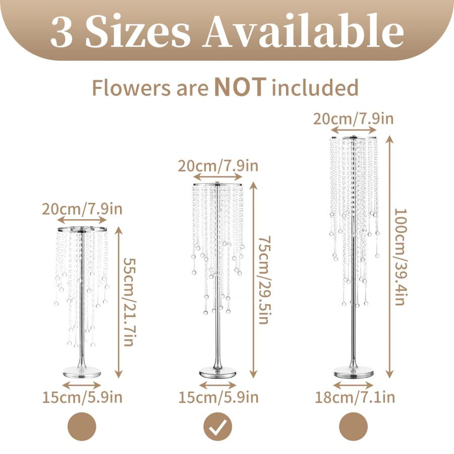 【並行輸入品】Sziqiqi シルバートール花瓶 ウェディングセンターピース用 29.5インチ メタルフラワー クリスタルセンターピーススタンド_3