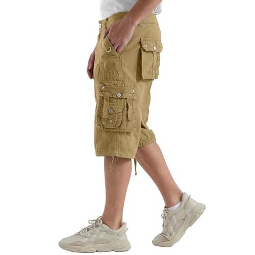 【並行輸入品】Rejork Men's Long Below Knee Length 3/4 Capri Cargo Shorts Loose