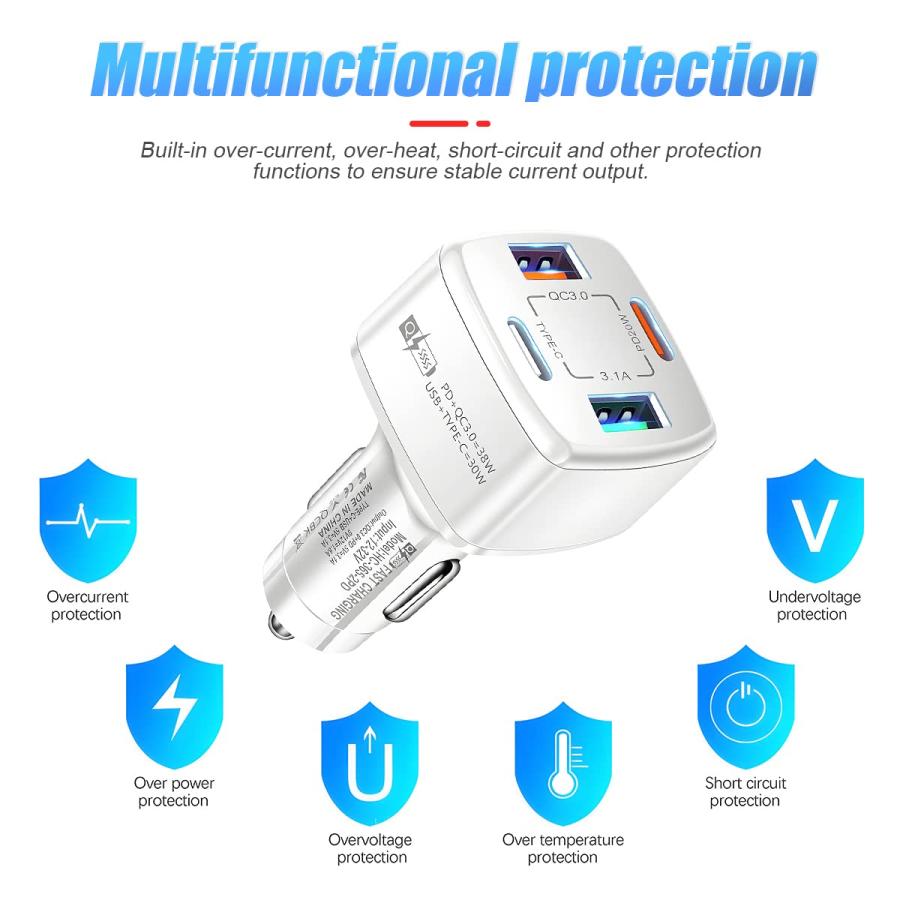 【並行輸入品】車用充電器アダプター 4ポート 2USB高速車載電話充電器 38W PD Type C QC3.0 マルチポートスマートクイックチ |  | 09