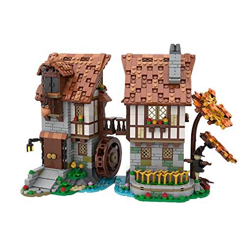 【並行輸入品】Medieval Watermill Building Model， Waterwheel Hut House Creative_1