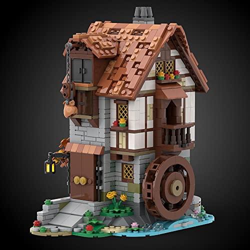 【並行輸入品】Medieval Watermill Building Model， Waterwheel Hut House Creative_7
