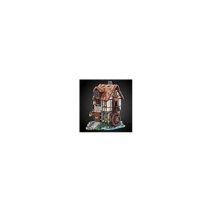 【並行輸入品】Medieval Watermill Building Model， Waterwheel Hut House Creative_8