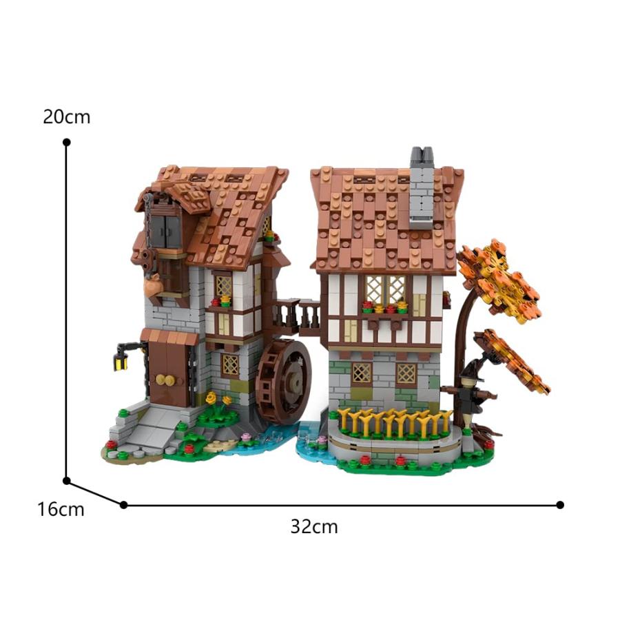 【並行輸入品】Medieval Watermill Building Model， Waterwheel Hut House Creative_9