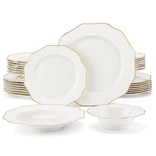 【並行輸入品】MALACASA Bone China Dinnerware Set, 32 Piece Round Plates and Bo_1