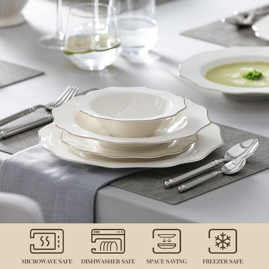 【並行輸入品】MALACASA Bone China Dinnerware Set, 32 Piece Round Plates and Bo_9