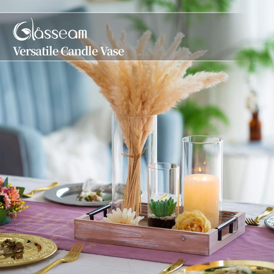 【並行輸入品】Glasseam(グラスシーム) クリアシリンダー花瓶 センターピース用 ガラスシリンダー花瓶 6個セット 花用ハリケーン花瓶 ピ