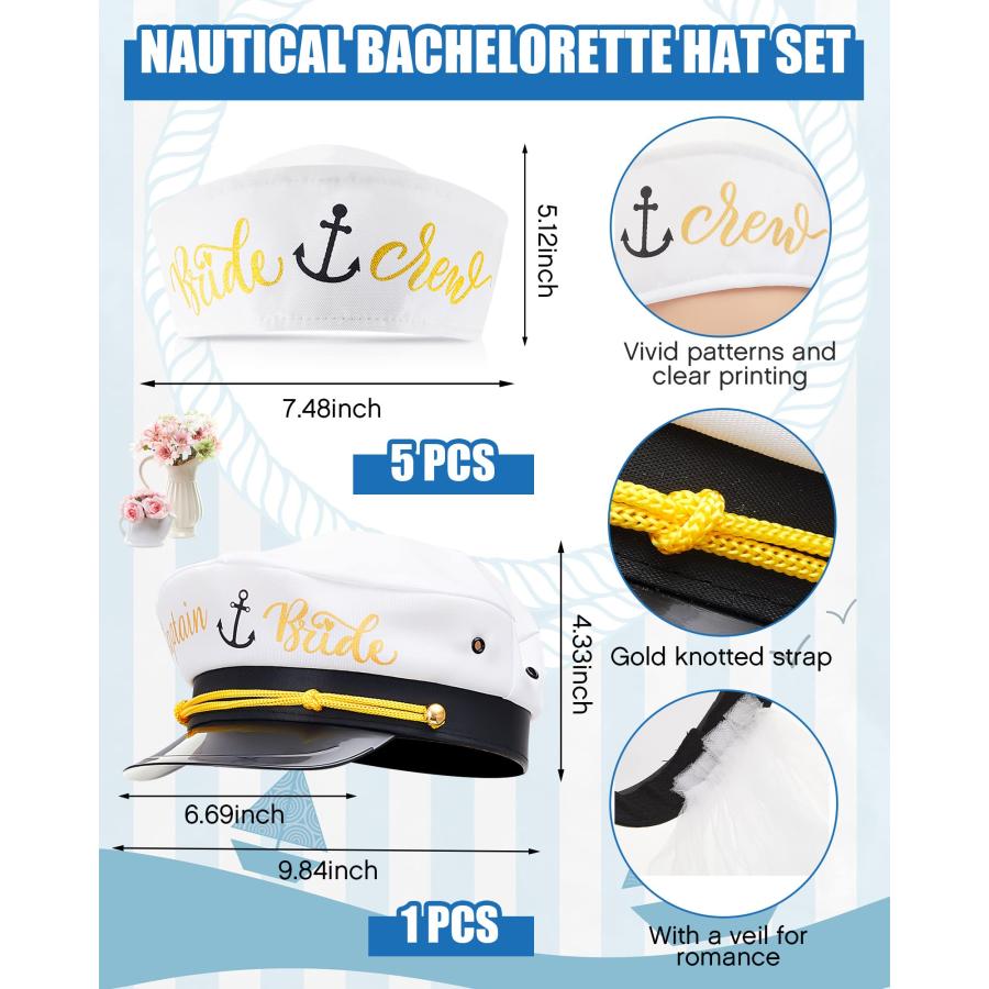 【並行輸入品】6 Sets Nautical Bridal Shower Hat Set Women's Bride Captain Hat_3