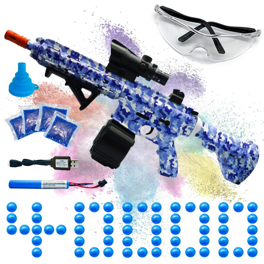 JIFTOK Electric Gel Ball Blaster - Automatic Splatter Ball Gun With 40000+ Gels, Goggles, Rechargeable Battery (Blue)
