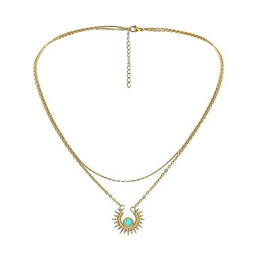 【並行輸入品】HILOLOA 華奢な太陽ネックレス レディース ボーホー ウェスタン ジュエリー ガールズ ターコイズ サンライト チャーム き_1