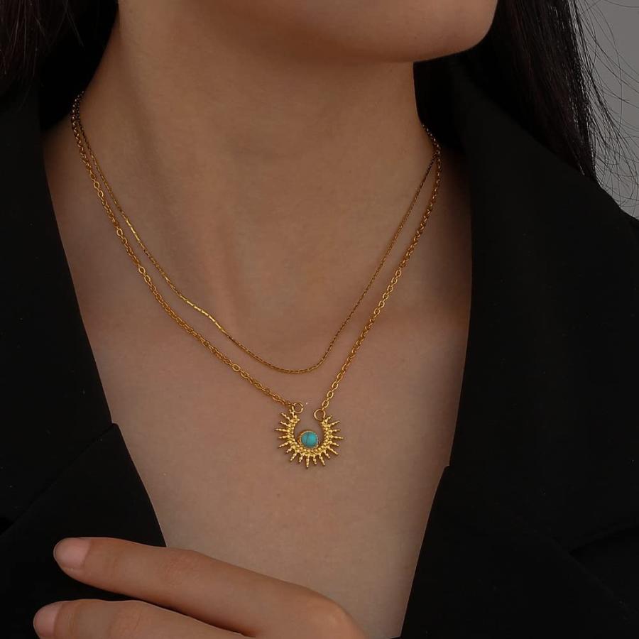 【並行輸入品】HILOLOA 華奢な太陽ネックレス レディース ボーホー ウェスタン ジュエリー ガールズ ターコイズ サンライト チャーム き_3