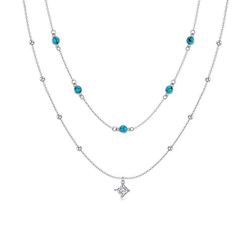 【並行輸入品】925スターリングシルバー ターコイズ 上品なレイヤードネックレス 1CT モアッサナイトペンダント 本物のヴィンテージチョーカー_1