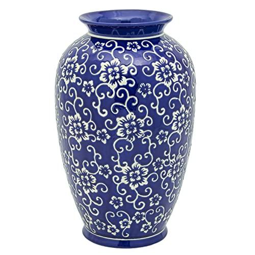 【並行輸入品】14インチ 白い花 青の唐カイの花瓶 Red Lantern 14" White Flowers on Blue Tung Chi_4