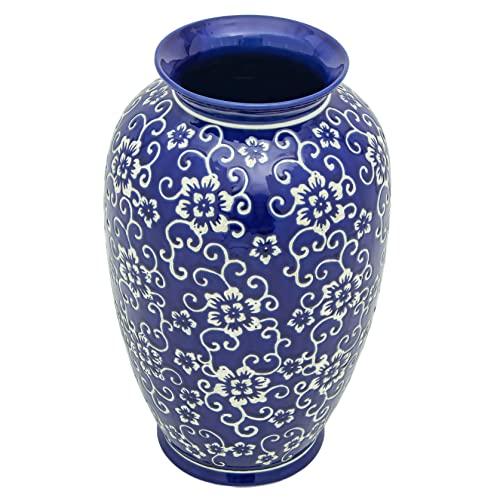 【並行輸入品】14インチ 白い花 青の唐カイの花瓶 Red Lantern 14" White Flowers on Blue Tung Chi_7