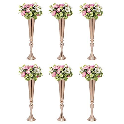 【並行輸入品】6個 ゴールド花瓶 テーブル用センターピース用 メタルフラワースタンド ウェディングセンターピース用 高さ22.25インチ トラン_1