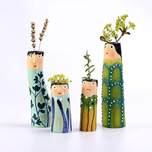 【並行輸入品】春の家族のつぼみ、樹脂ボヘミアン家族の花瓶、女の子の顔がかわいい手描きの花瓶、かわいいハンドキャラクターの花瓶、ホームデコ リビン_1