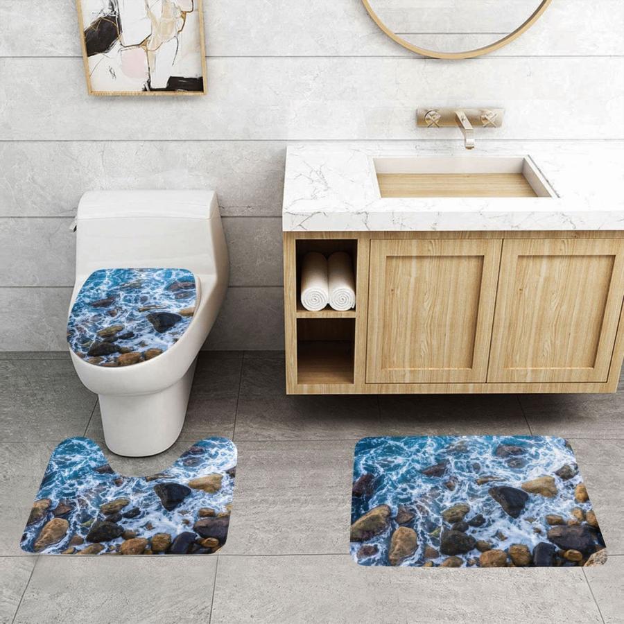 Sea Stones Bathroom Rug Set 3 Pieces Ultra Soft Non 【右側】 Slip 並行輸入品
