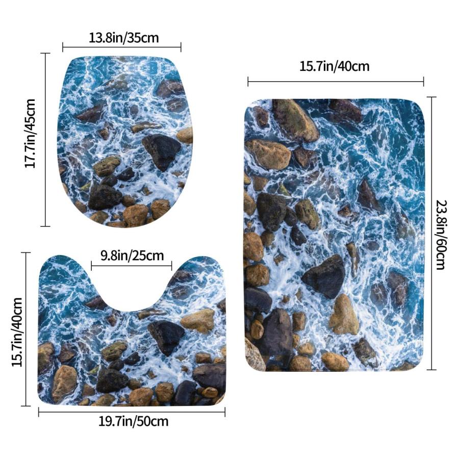 Sea Stones Bathroom Rug Set 3 Pieces Ultra Soft Non 【右側】 Slip 並行輸入品