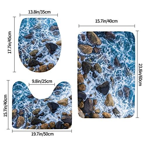 Sea Stones Bathroom Rug Set 3 Pieces Ultra Soft Non 【右側】 Slip 並行輸入品