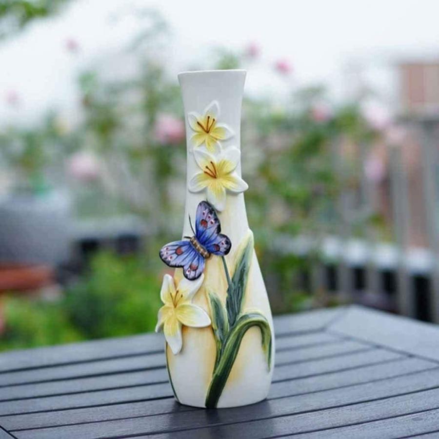 【並行輸入品】Vase for Flowers Decor Butterfly Embossed Ceramic Flower Vase Hy_8