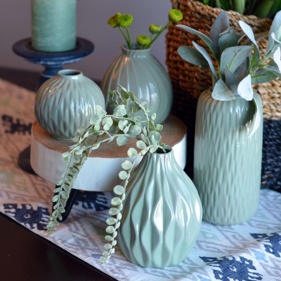 並行輸入品】Iconic Scandi 花瓶 4点セット 青磁グリーン 釉薬 防水