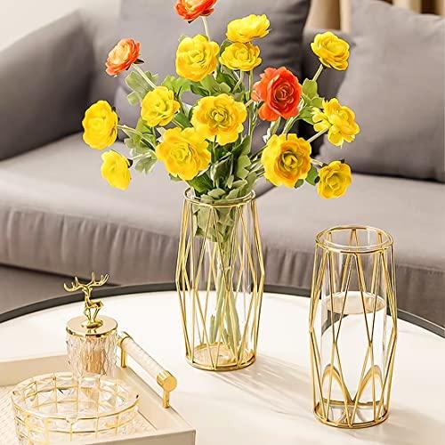 並行輸入品】ガラスゴールドフラワー花瓶2個 高さ9.5インチ 大型