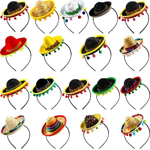 【並行輸入品】Sonarun 18 Pieces Mexican Sombrero Headbands Cinco De Mayo Hat Hの画像