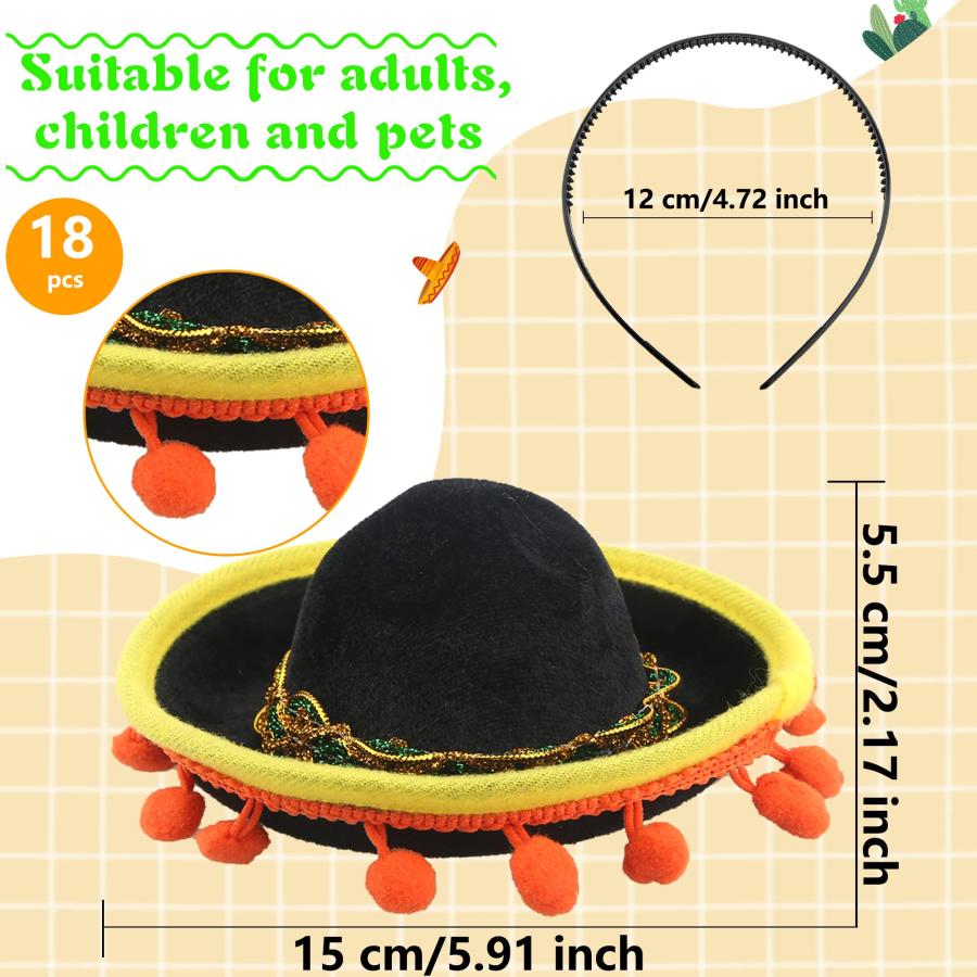 【並行輸入品】Sonarun 18 Pieces Mexican Sombrero Headbands Cinco De Mayo Hat Hの画像
