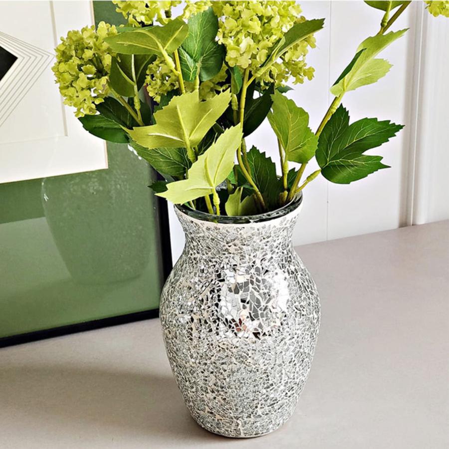 Glass Vase Silver Flower Vase Crackle Glass Vase Decorati 【Hannela】 並行輸入品