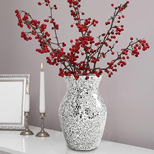 Glass Vase Silver Flower Vase Crackle Glass Vase Decorati 【Hannela】 並行輸入品