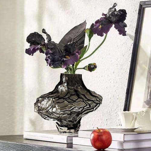 並行輸入品】Yannige ガラス花瓶 H 6.7インチ 黒 花瓶 氷河テクスチャ