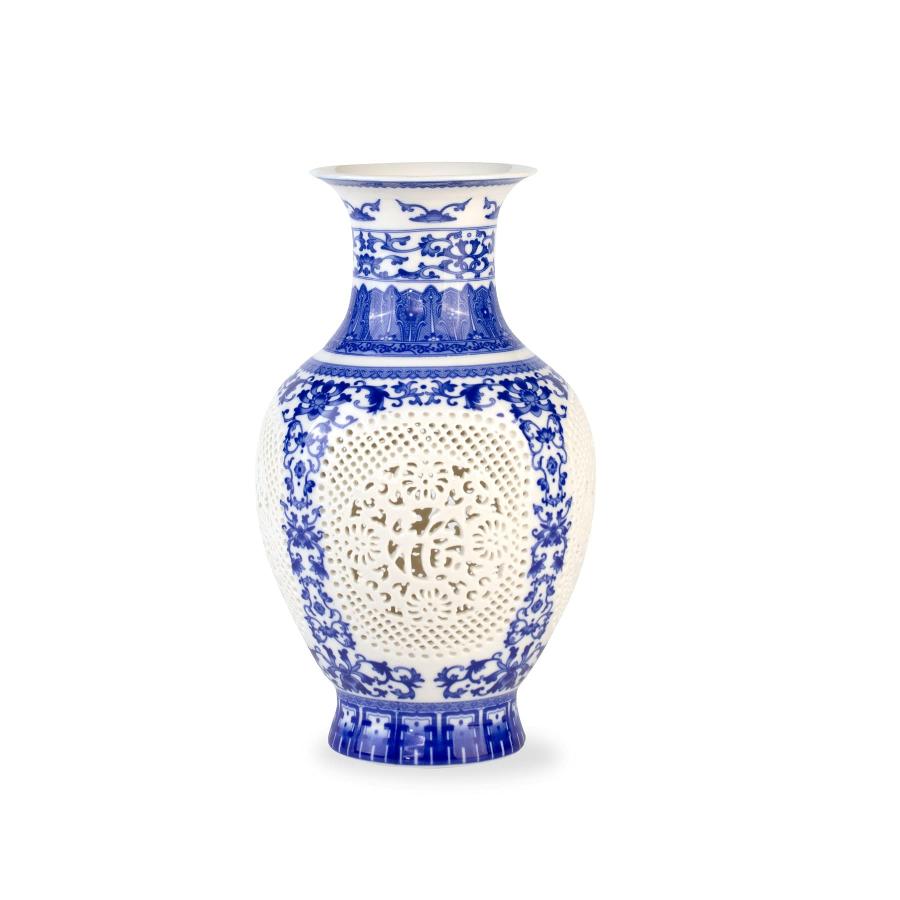 【並行輸入品】青と白の花瓶 中空アート付きハンドメイドセラミック花瓶 大きな中国磁器の花瓶花瓶 ホームデコレーション用 高さ11インチ クラシッ | 