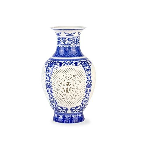 【並行輸入品】青と白の花瓶 中空アート付きハンドメイドセラミック花瓶 大きな中国磁器の花瓶花瓶 ホームデコレーション用 高さ11インチ クラシッ |  | 01