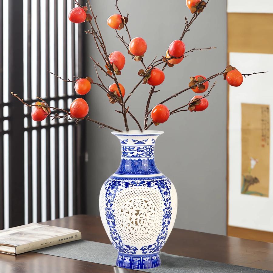 【並行輸入品】青と白の花瓶 中空アート付きハンドメイドセラミック花瓶 大きな中国磁器の花瓶花瓶 ホームデコレーション用 高さ11インチ クラシッ |  | 06