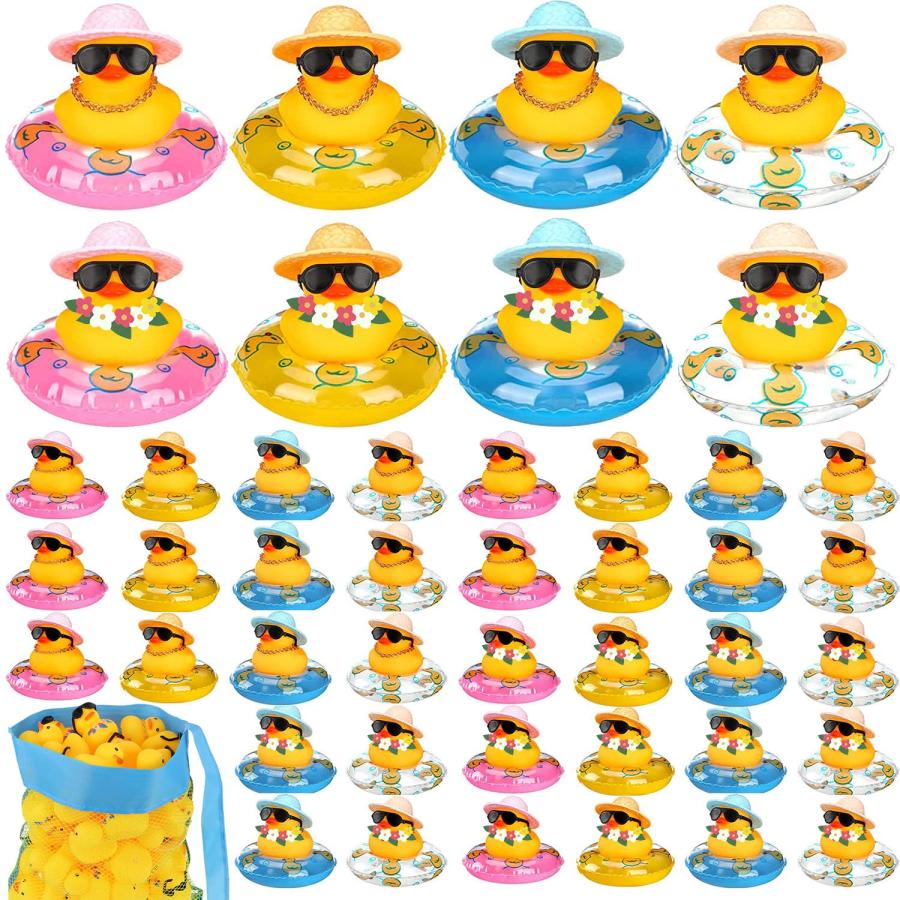 【並行輸入品】48ピース サマーラバーアヒル ハワイアンラバーアヒル 2インチ ビーチ ラバーアヒル 面白いバスタブ おもちゃ ビーチバッグ付き | 
