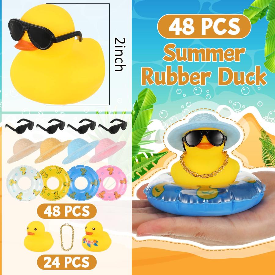 【並行輸入品】48ピース サマーラバーアヒル ハワイアンラバーアヒル 2インチ ビーチ ラバーアヒル 面白いバスタブ おもちゃ ビーチバッグ付き |  | 09