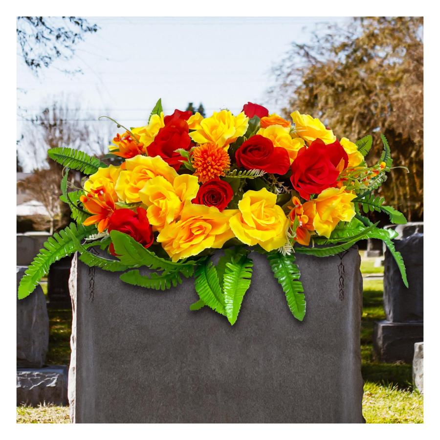 Sympathy Flowers for Grave Headstone Saddle, Easy 【Metallic】 Fit 並行輸入品