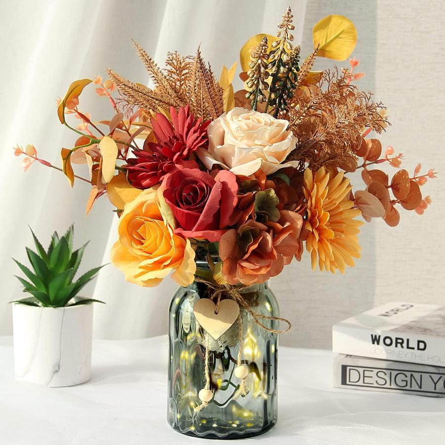 並行輸入品】花瓶入り造花 花瓶付きフェイクフラワー シルク秋オレンジ
