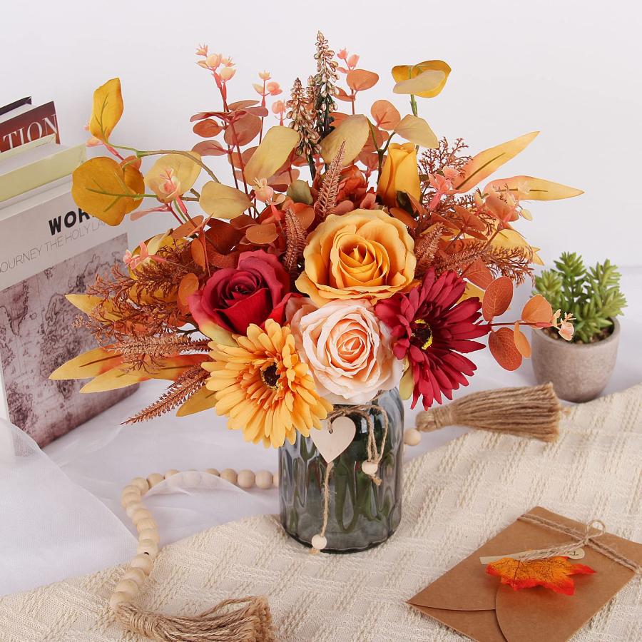 造花と花瓶 並行輸入品】花瓶入り造花 花瓶付きフェイクフラワー シルク秋オレンジ