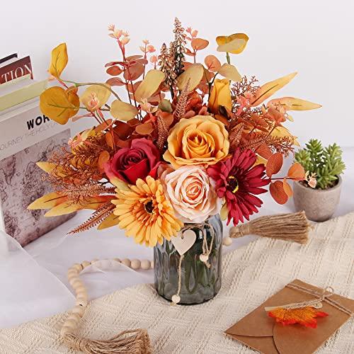 並行輸入品】花瓶入り造花 花瓶付きフェイクフラワー シルク秋オレンジ