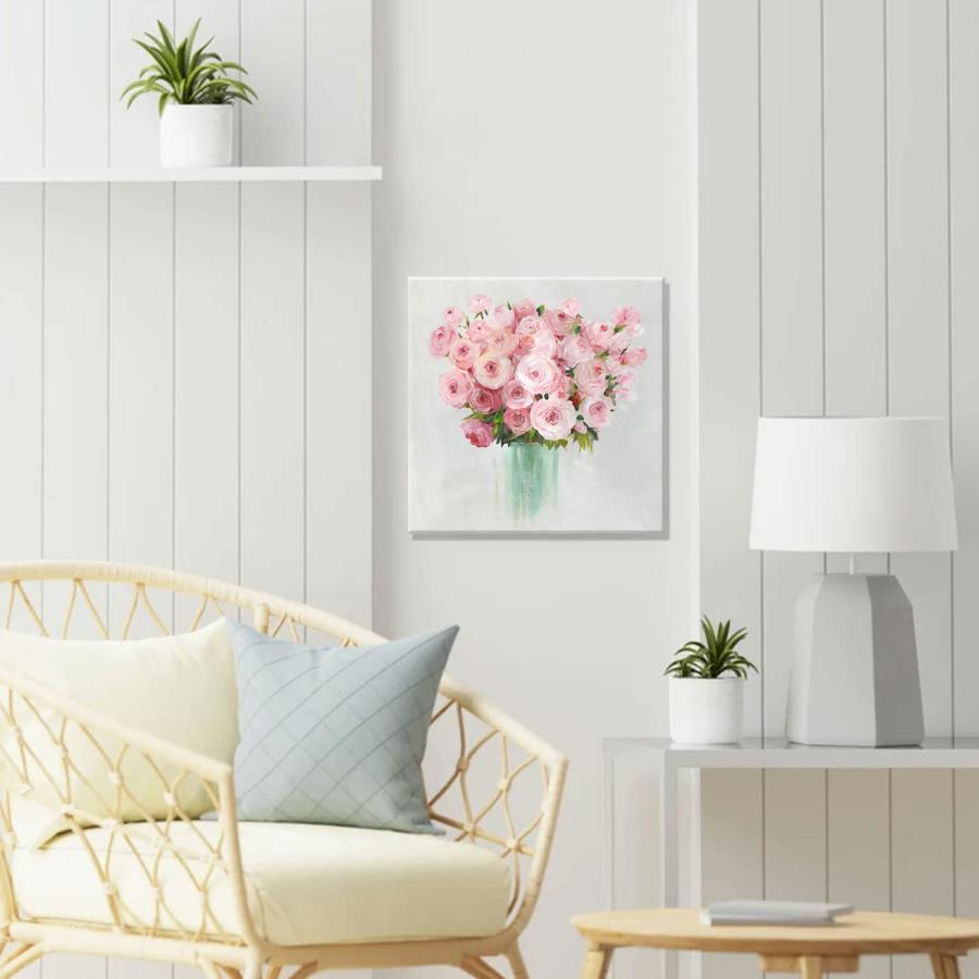 並行輸入品】額入りフラワーキャンバス ウォールアート ピンク